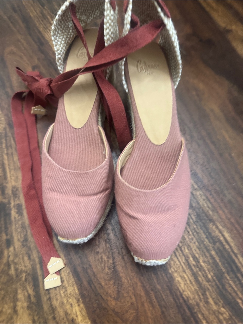 Castaner Rose Canvas Espadrille Wedges with Ankle Ties